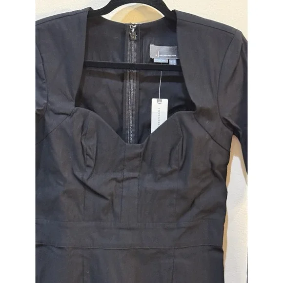 NEW  By Anthropologie Long-Sleeve Sweetheart Slim Mini Dress‎ size 6 black nwt! - Picture 5 of 14